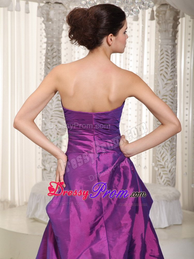 Fuchsia High-low Taffeta and Zebra Beading Prom Evening Dress