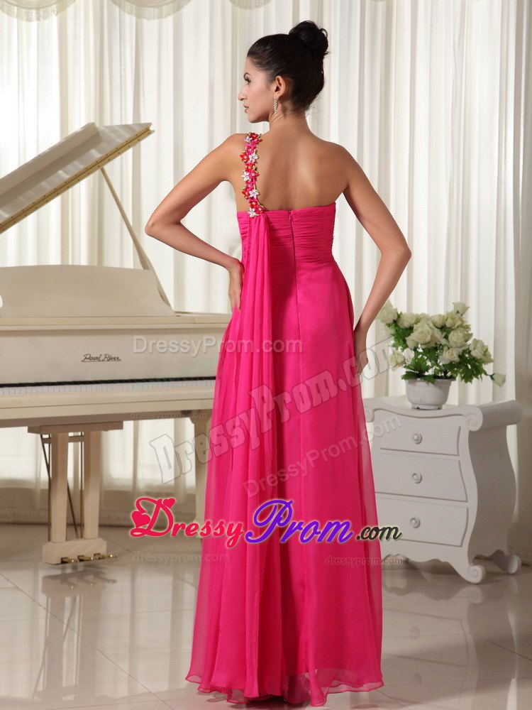 Appliques One Shoulder Hot Pink High-low Prom Dress with Watteau Train