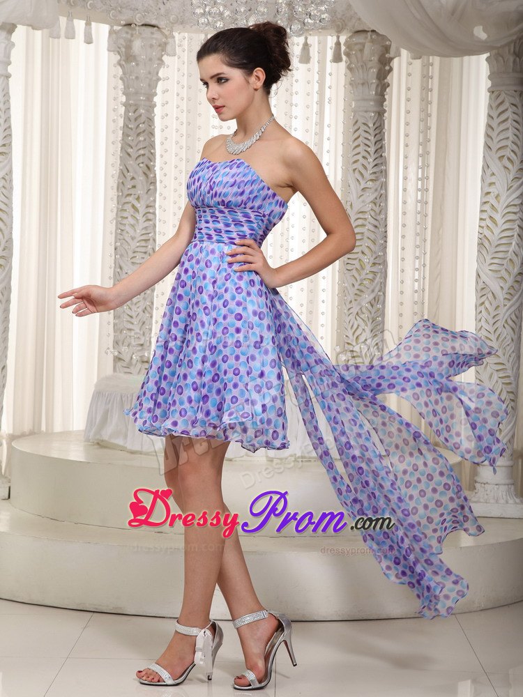 Printing Fabric Made for Empire High-low Ruched Prom Cocktail Dress