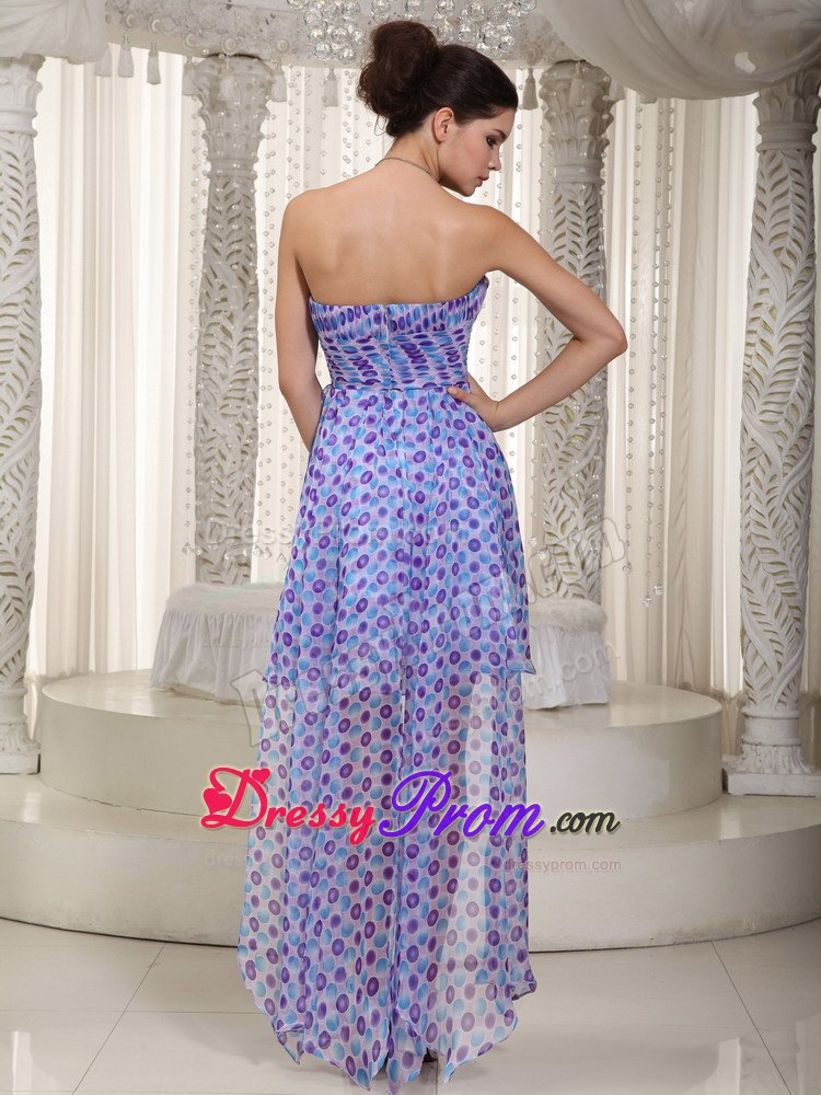 Printing Fabric Made for Empire High-low Ruched Prom Cocktail Dress