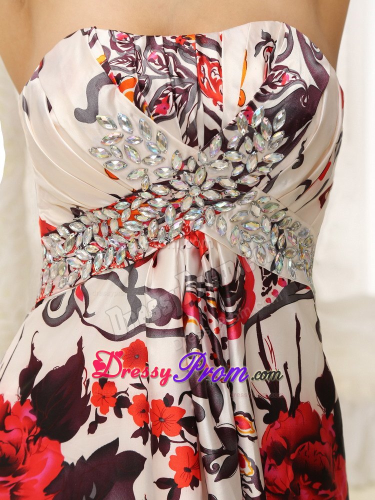 Beaded Strapless Long Dress for Prom Queen with Colorful Print
