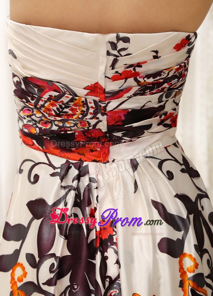 Beaded Strapless Long Dress for Prom Queen with Colorful Print