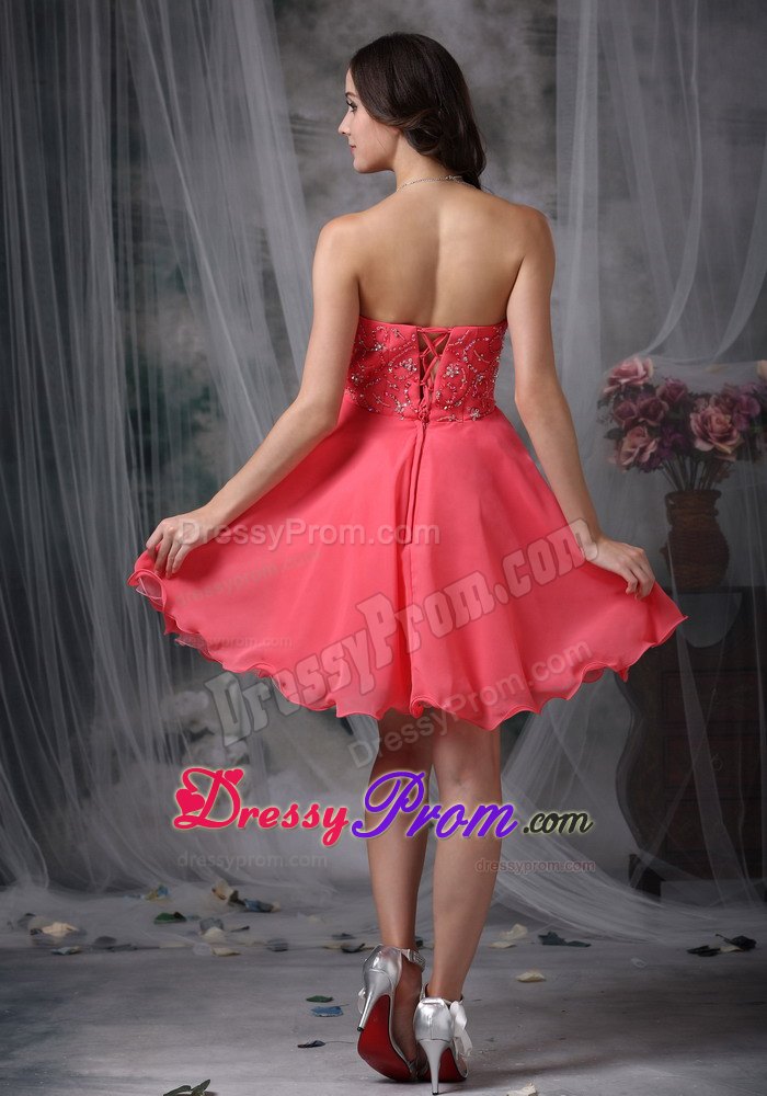 Super Hot Beading Prom Cocktail Dress in Coral Red with Princess