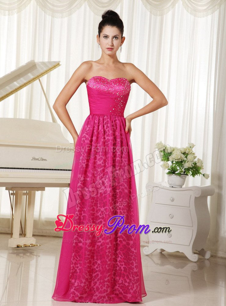Leopard and Sweetheart with Beaded Bodice Prom Dress in Hot Pink