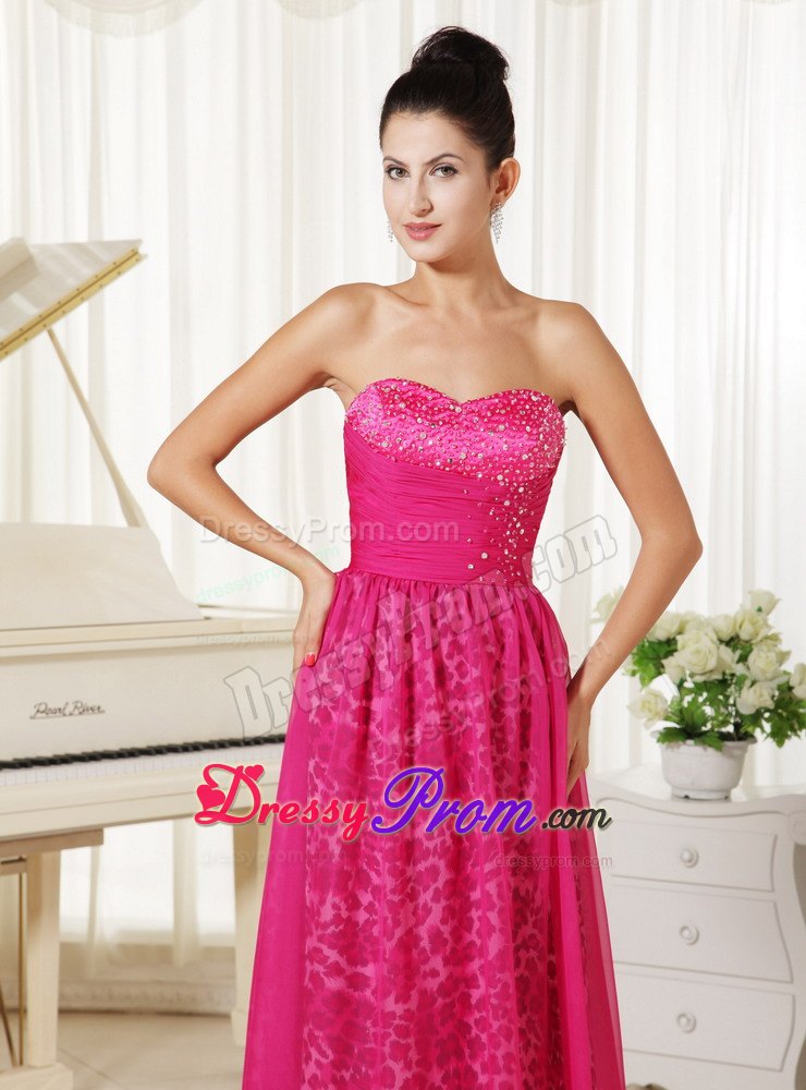Leopard and Sweetheart with Beaded Bodice Prom Dress in Hot Pink
