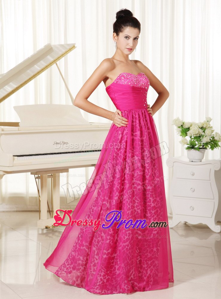 Leopard and Sweetheart with Beaded Bodice Prom Dress in Hot Pink