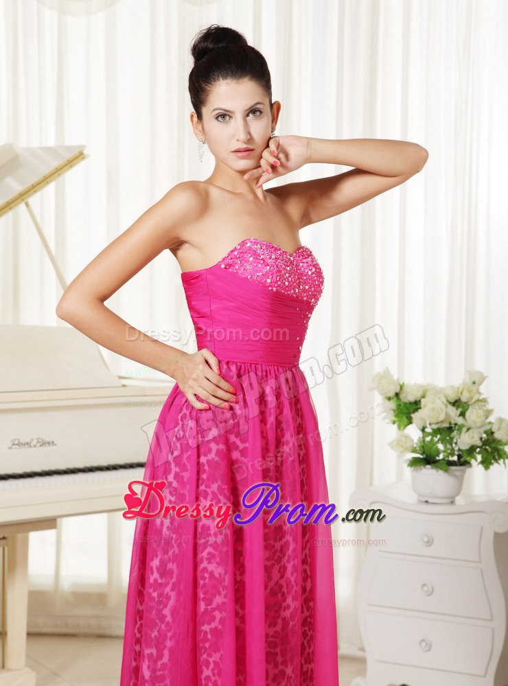 Leopard and Sweetheart with Beaded Bodice Prom Dress in Hot Pink