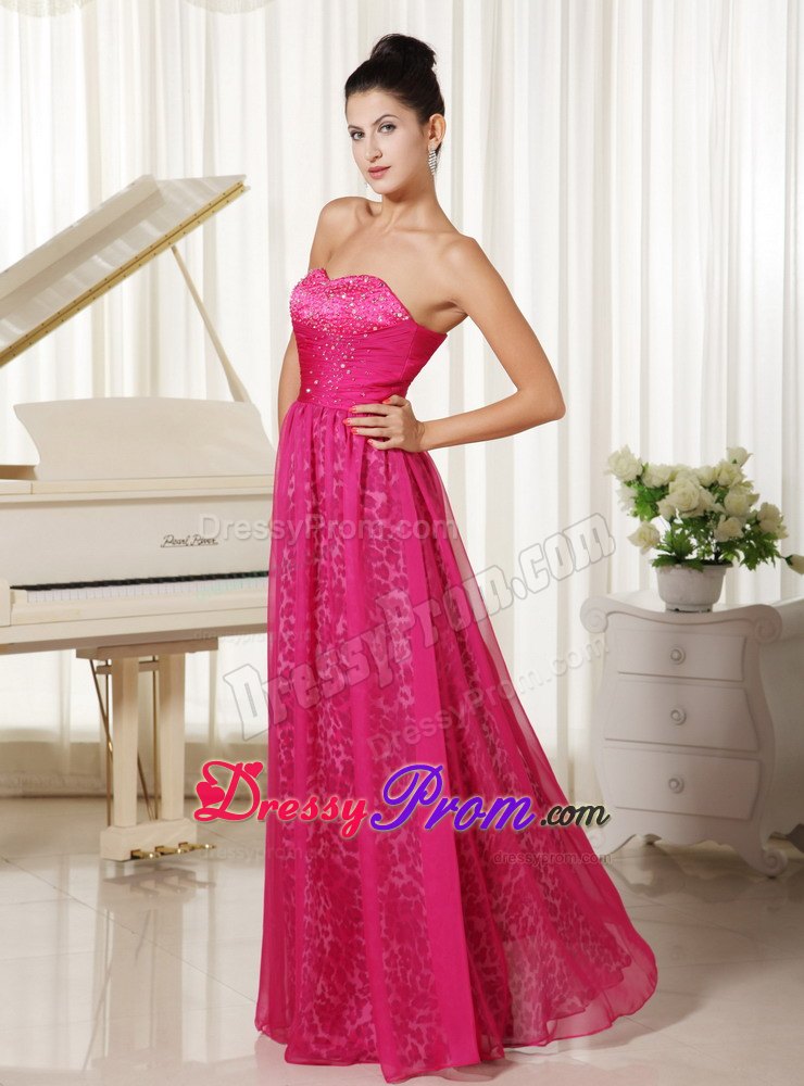 Leopard and Sweetheart with Beaded Bodice Prom Dress in Hot Pink