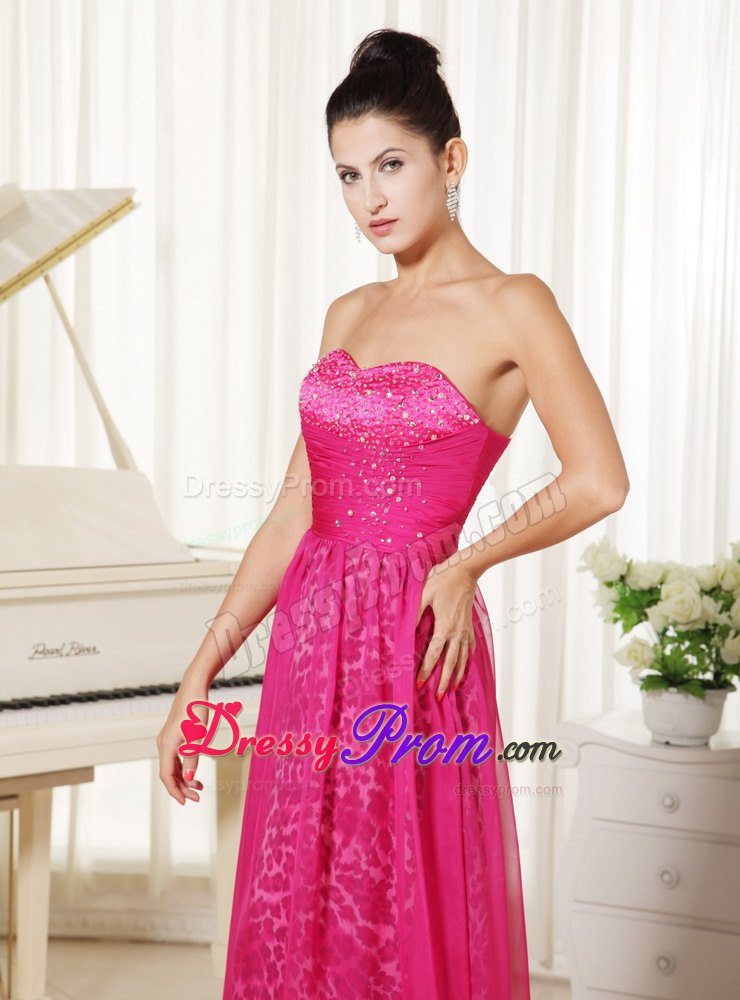 Leopard and Sweetheart with Beaded Bodice Prom Dress in Hot Pink