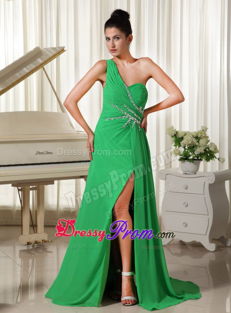 One Shoulder Prom Homecoming Dress with High Slit in Spring Green