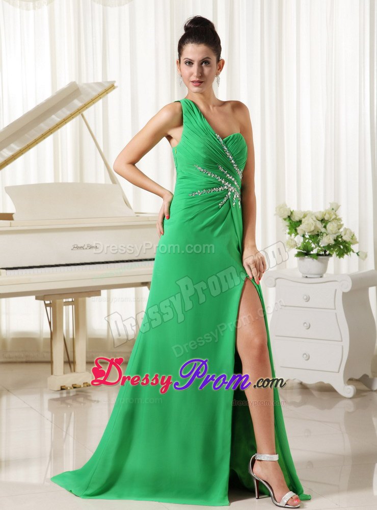 One Shoulder Prom Homecoming Dress with High Slit in Spring Green