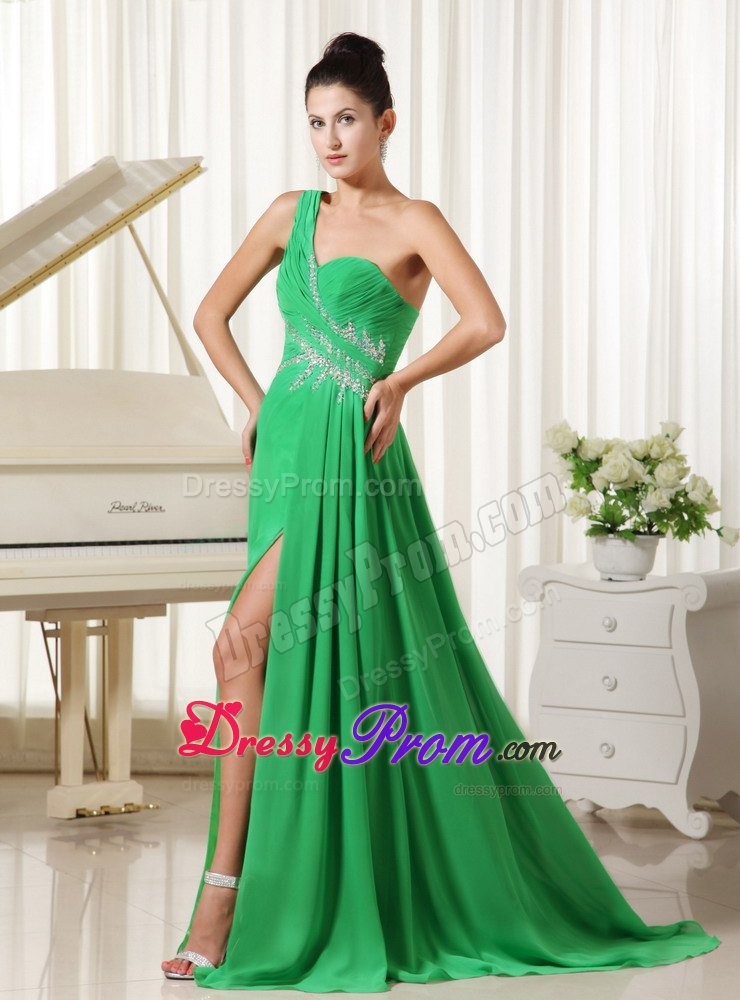 One Shoulder Prom Homecoming Dress with High Slit in Spring Green