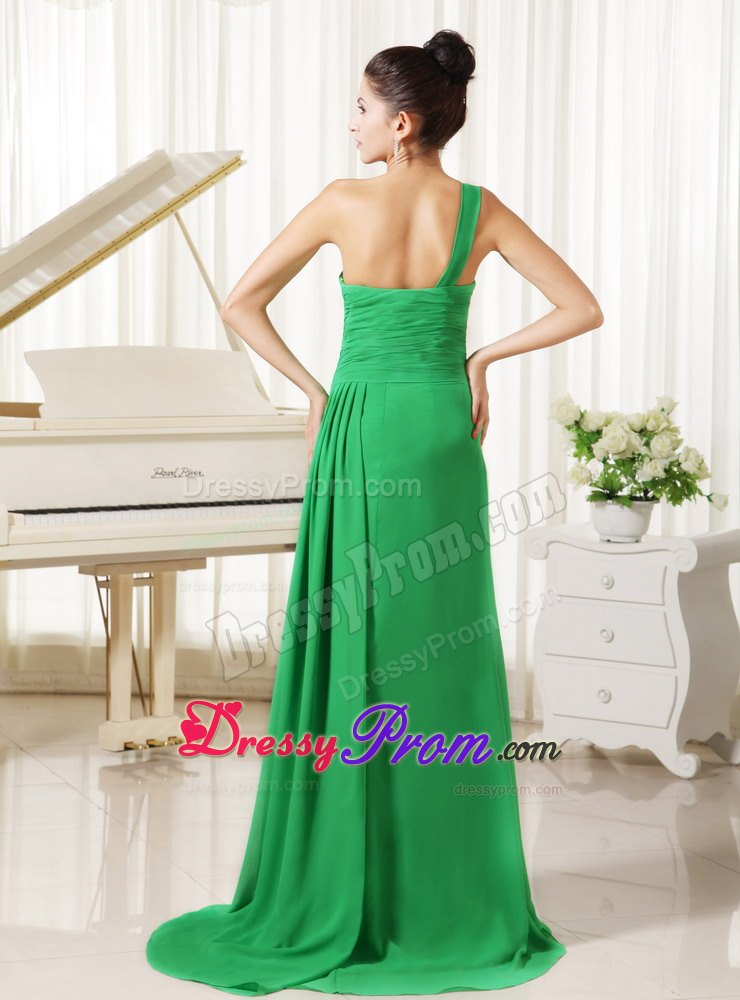 One Shoulder Prom Homecoming Dress with High Slit in Spring Green