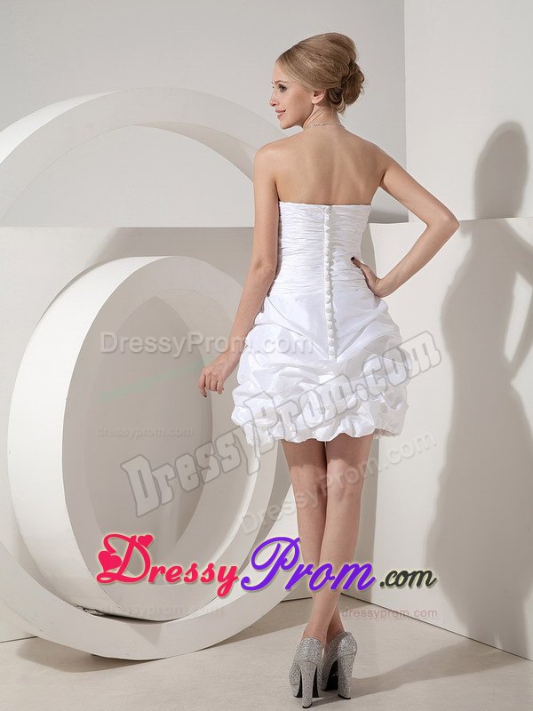 Ruching and Pick ups Accent White Taffeta Dress for Prom Queen