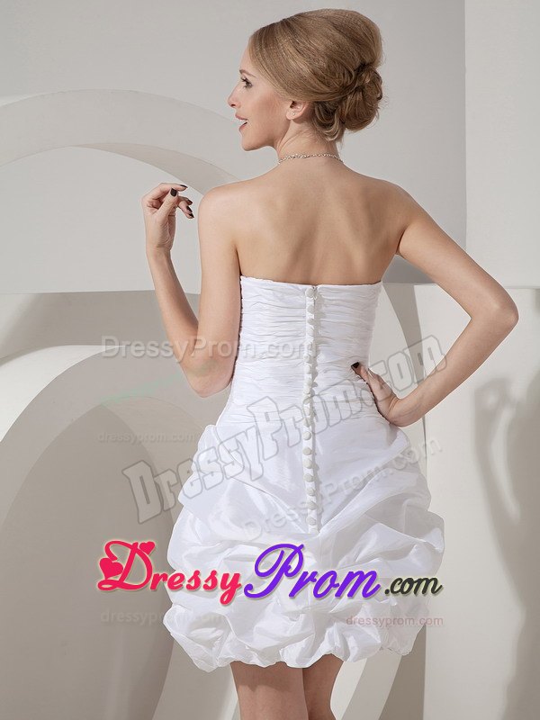 Ruching and Pick ups Accent White Taffeta Dress for Prom Queen
