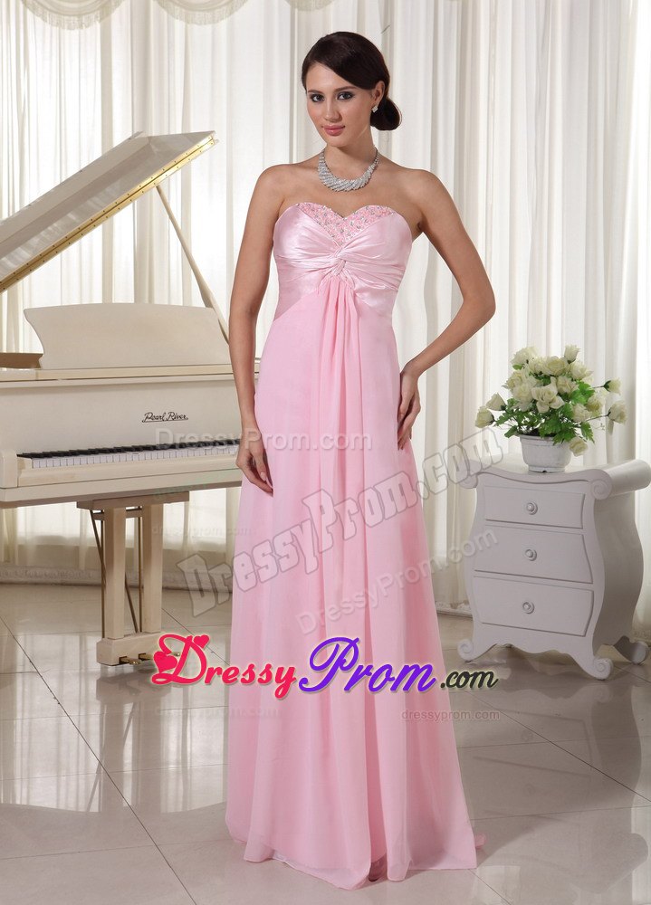 Beaded Sweetheart Chiffon Dresses for Prom Queen in Baby Pink
