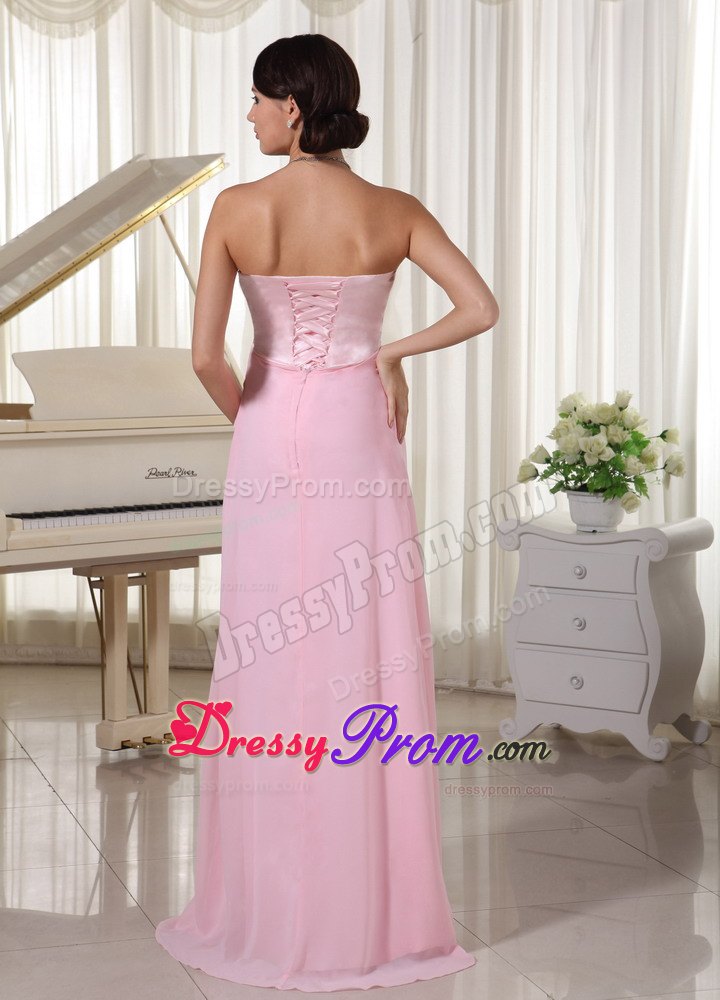 Beaded Sweetheart Chiffon Dresses for Prom Queen in Baby Pink