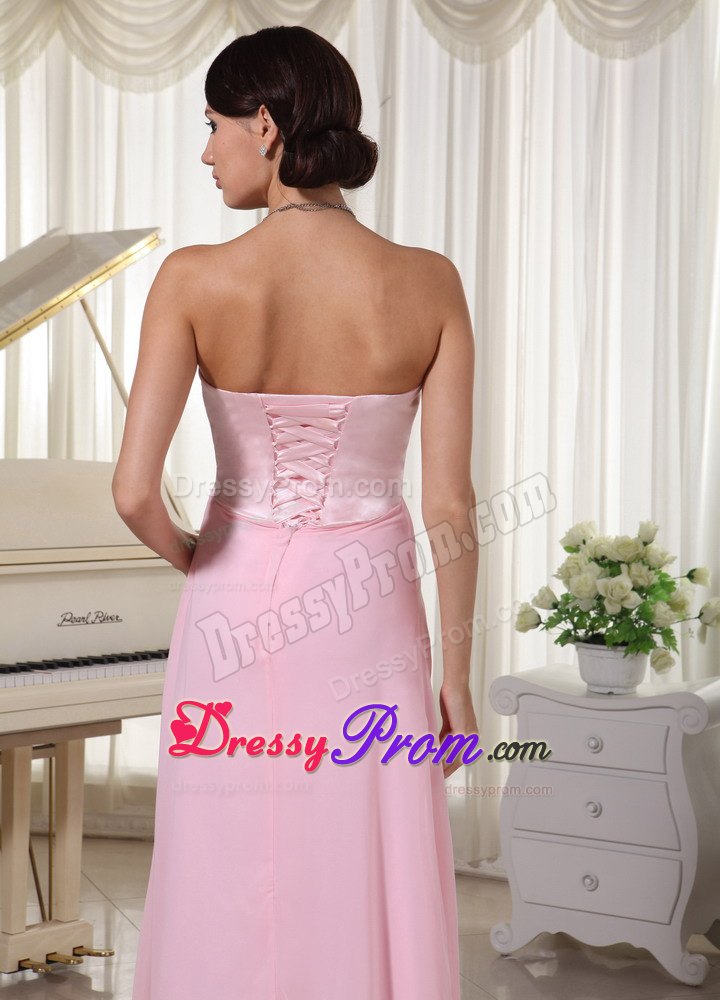 Beaded Sweetheart Chiffon Dresses for Prom Queen in Baby Pink