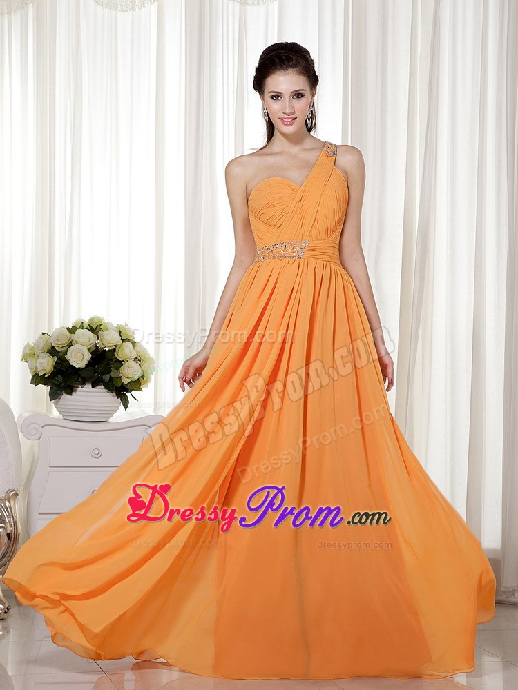 Orange One Shoulder Chiffon Prom Nightclub Dress with Beading