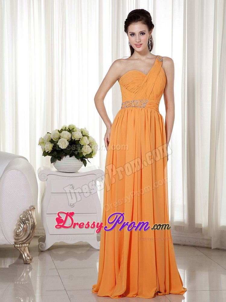 Orange One Shoulder Chiffon Prom Nightclub Dress with Beading