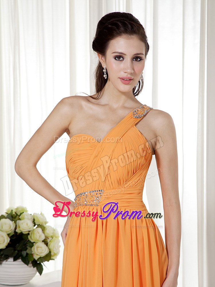 Orange One Shoulder Chiffon Prom Nightclub Dress with Beading