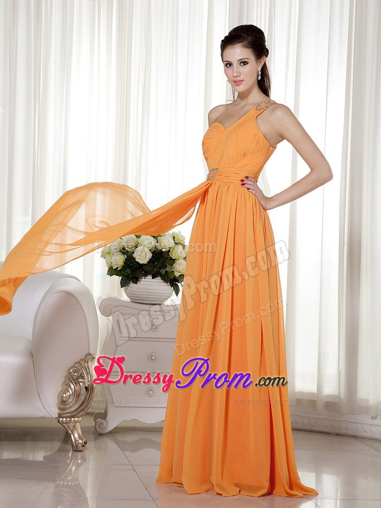 Orange One Shoulder Chiffon Prom Nightclub Dress with Beading
