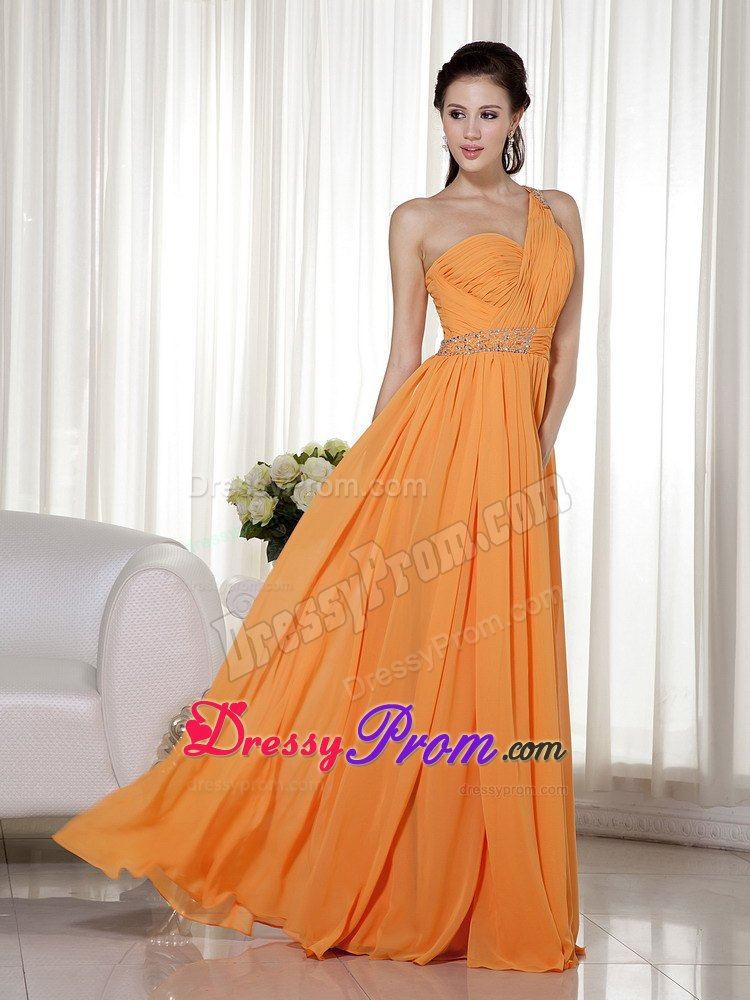 Orange One Shoulder Chiffon Prom Nightclub Dress with Beading