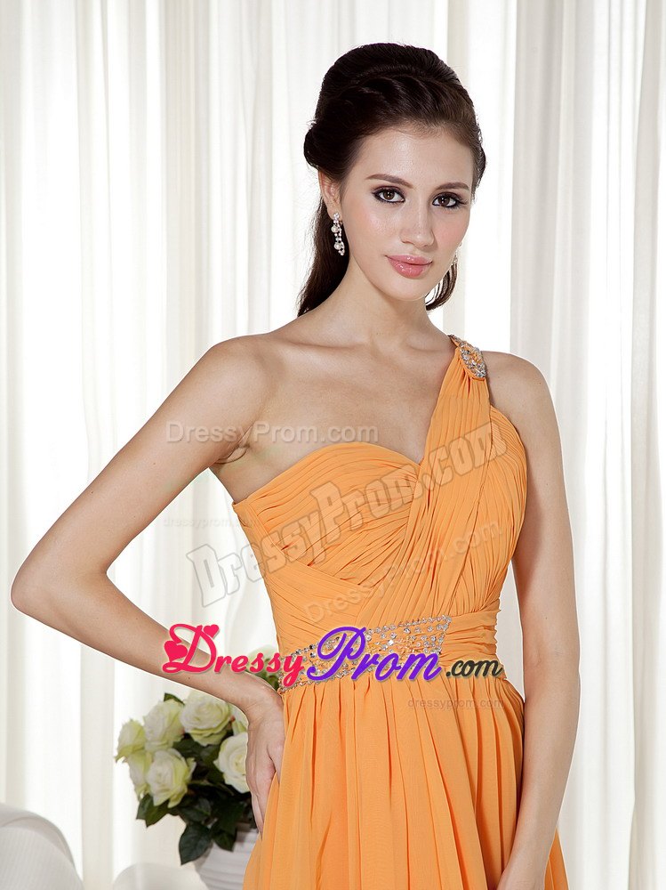 Orange One Shoulder Chiffon Prom Nightclub Dress with Beading