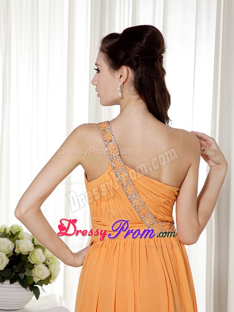Orange One Shoulder Chiffon Prom Nightclub Dress with Beading