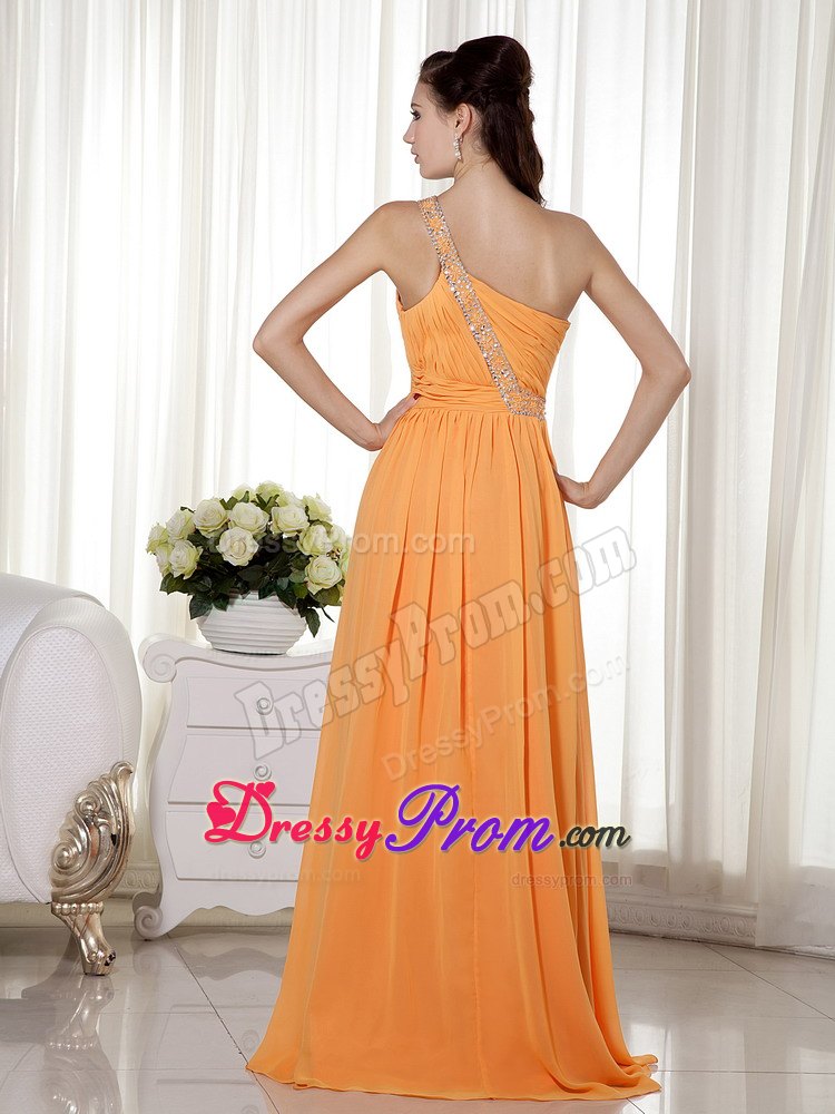 Orange One Shoulder Chiffon Prom Nightclub Dress with Beading
