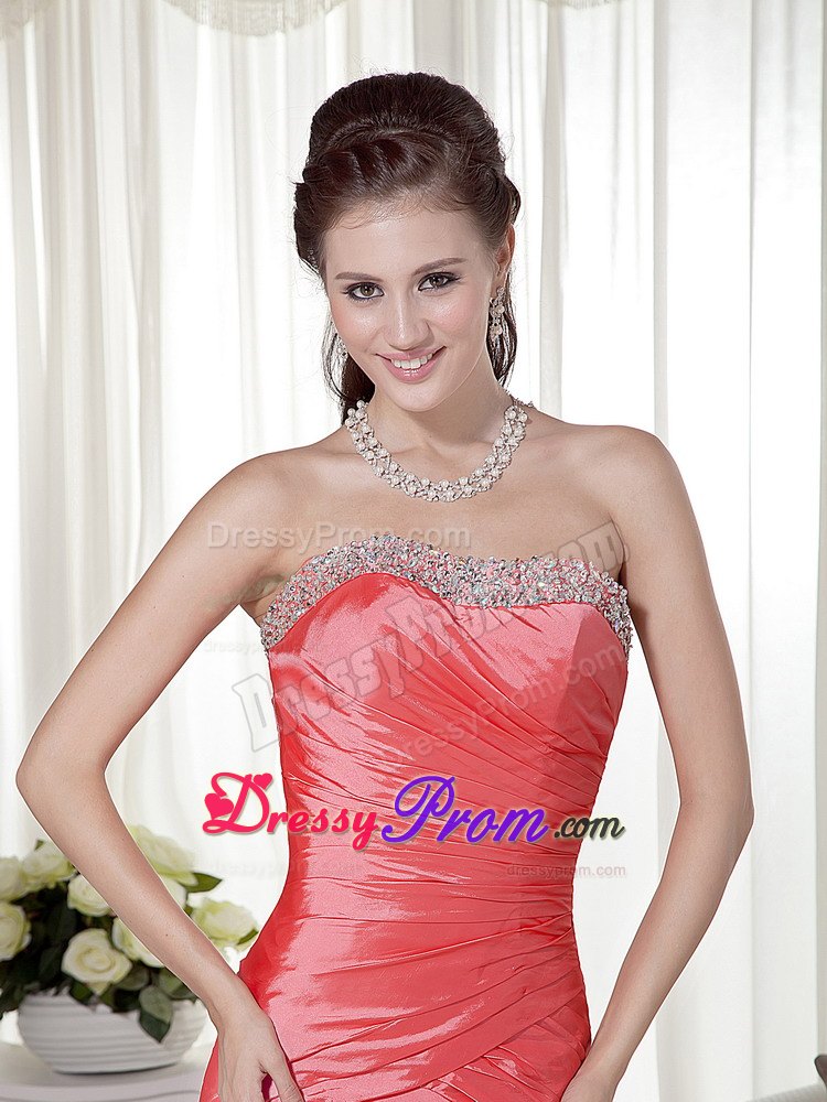 Watermelon Brush Prom Nightclub Dresses with Beading and Ruches