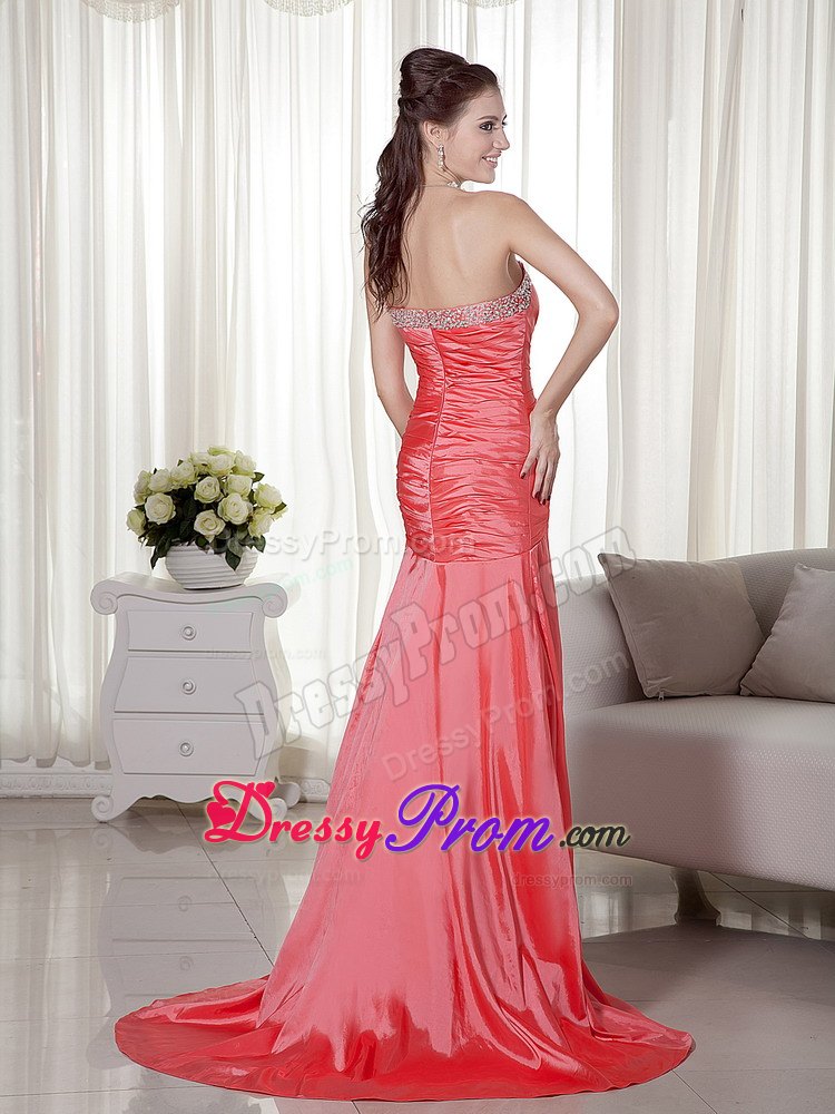Watermelon Brush Prom Nightclub Dresses with Beading and Ruches