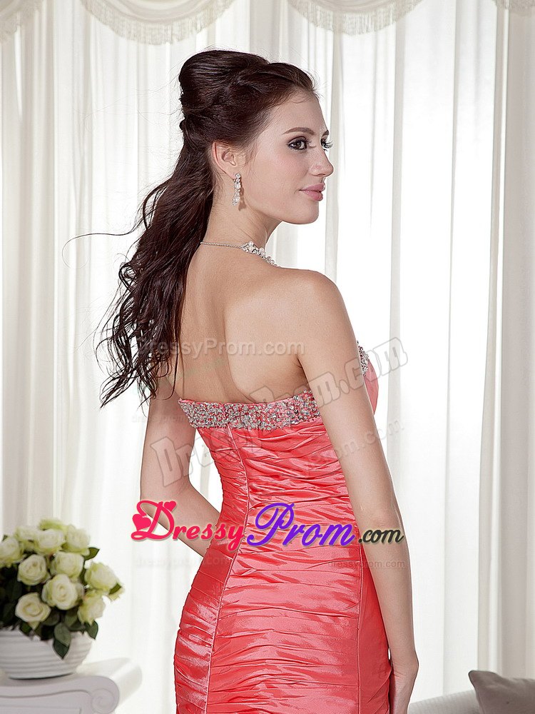 Watermelon Brush Prom Nightclub Dresses with Beading and Ruches
