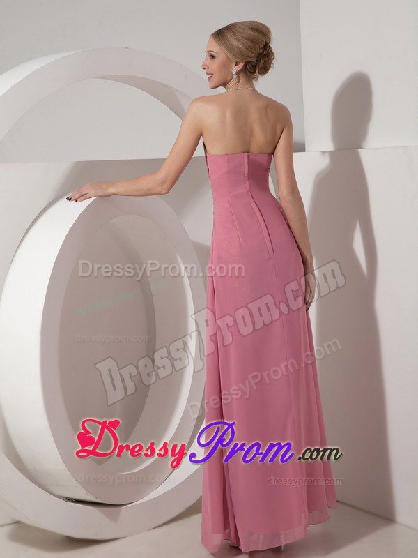 Ruched and Beaded Floor Length Prom Nightclub Dress in Rose Pink