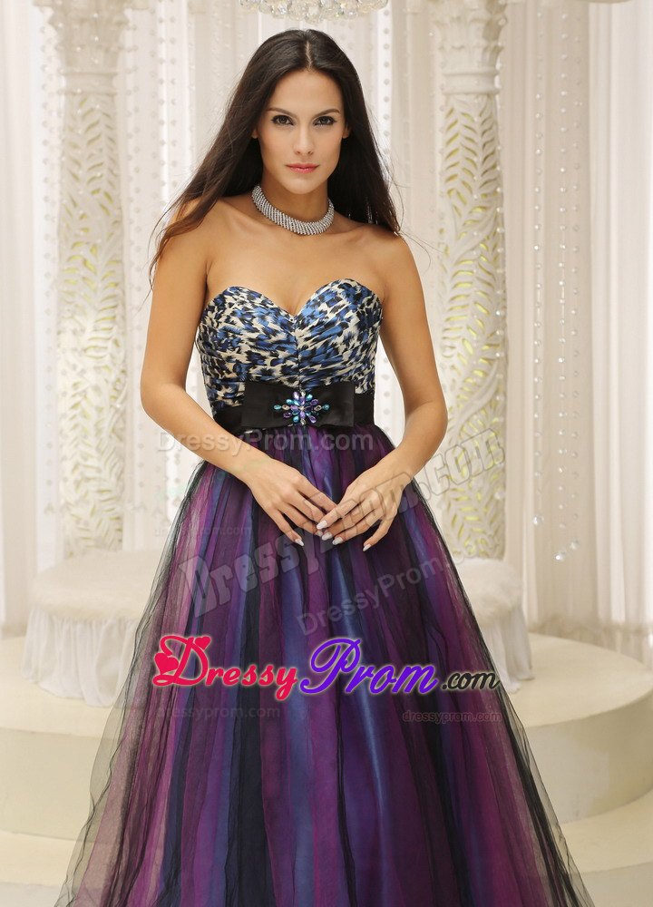 Colorful Printing A-line Prom Nightclub Dress with Beaded Bow