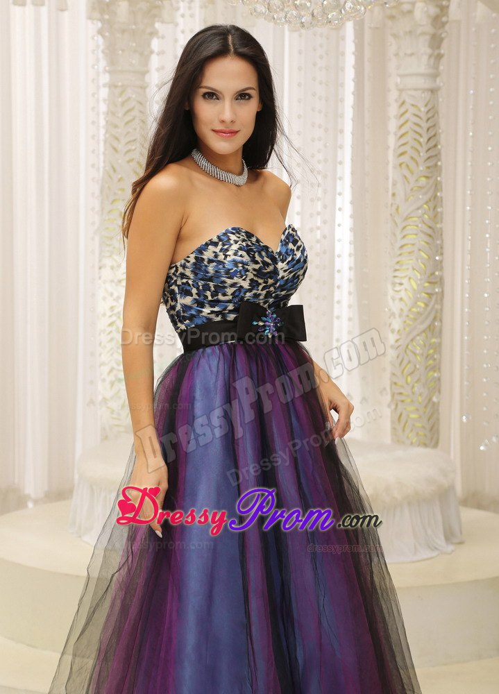 Colorful Printing A-line Prom Nightclub Dress with Beaded Bow