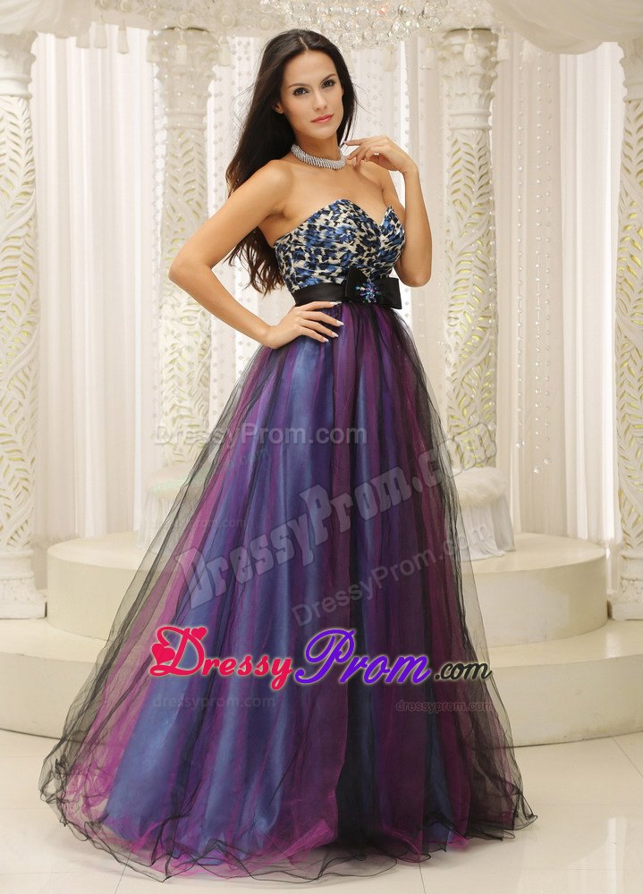 Colorful Printing A-line Prom Nightclub Dress with Beaded Bow