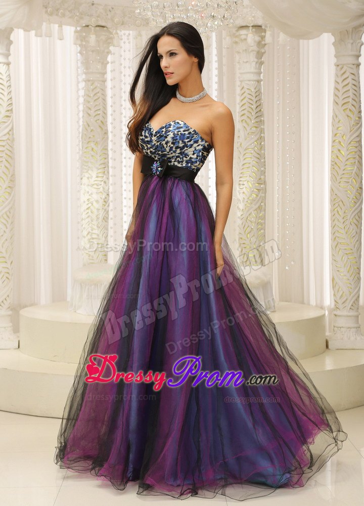 Colorful Printing A-line Prom Nightclub Dress with Beaded Bow