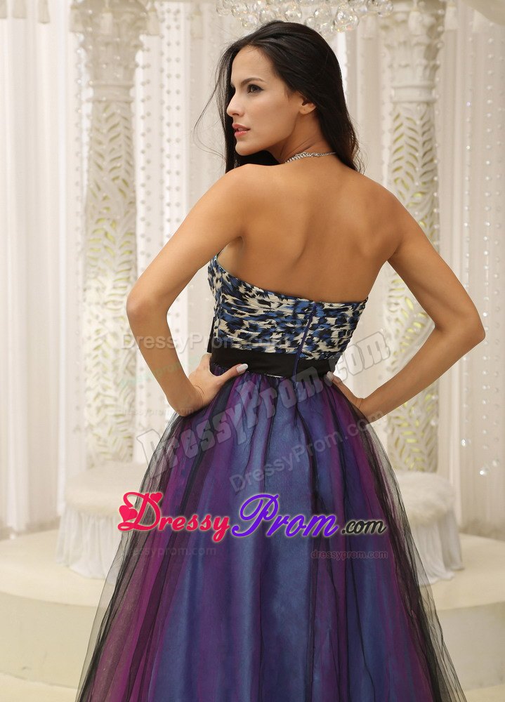 Colorful Printing A-line Prom Nightclub Dress with Beaded Bow