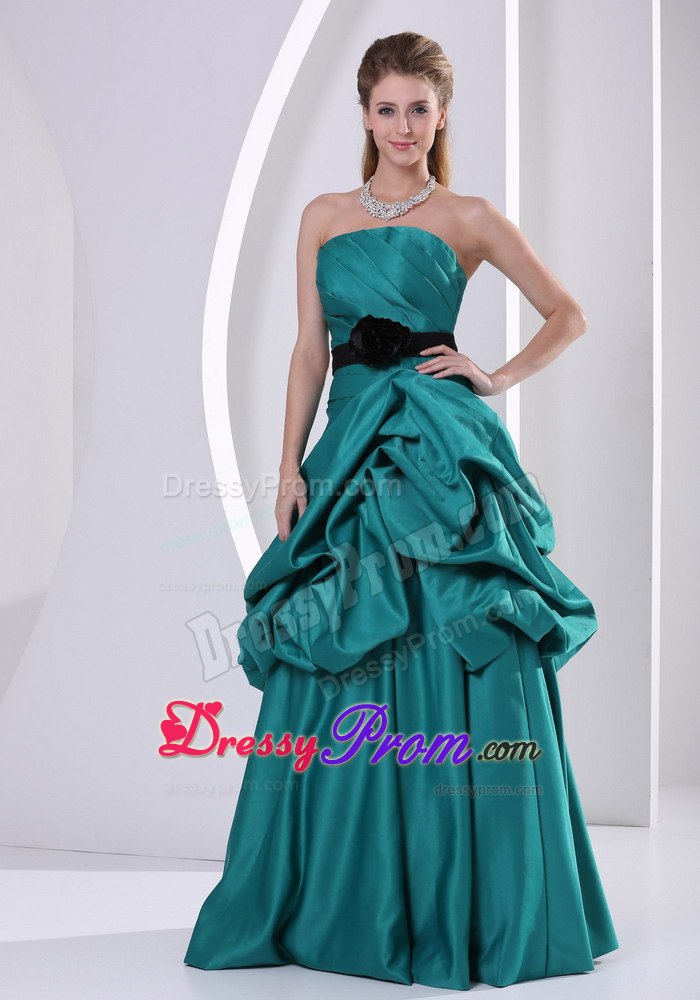 Turquoise Flower Belt Prom Mother Of The Bride Dress with Pick-ups