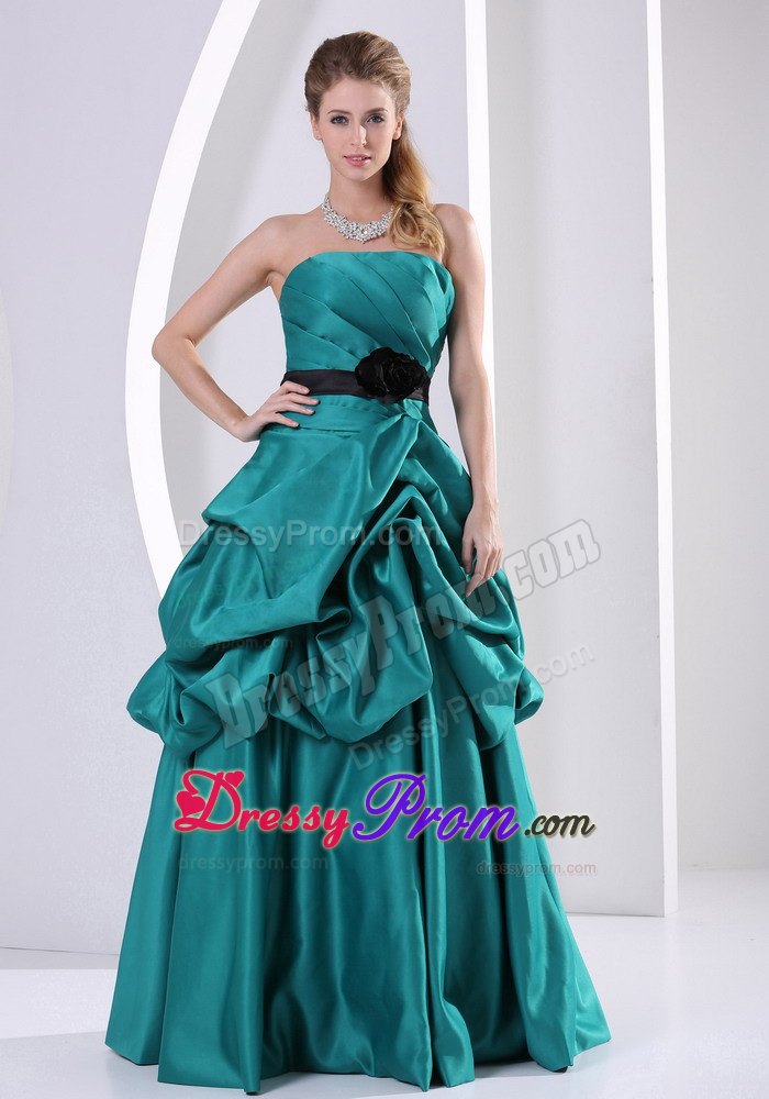 Turquoise Flower Belt Prom Mother Of The Bride Dress with Pick-ups