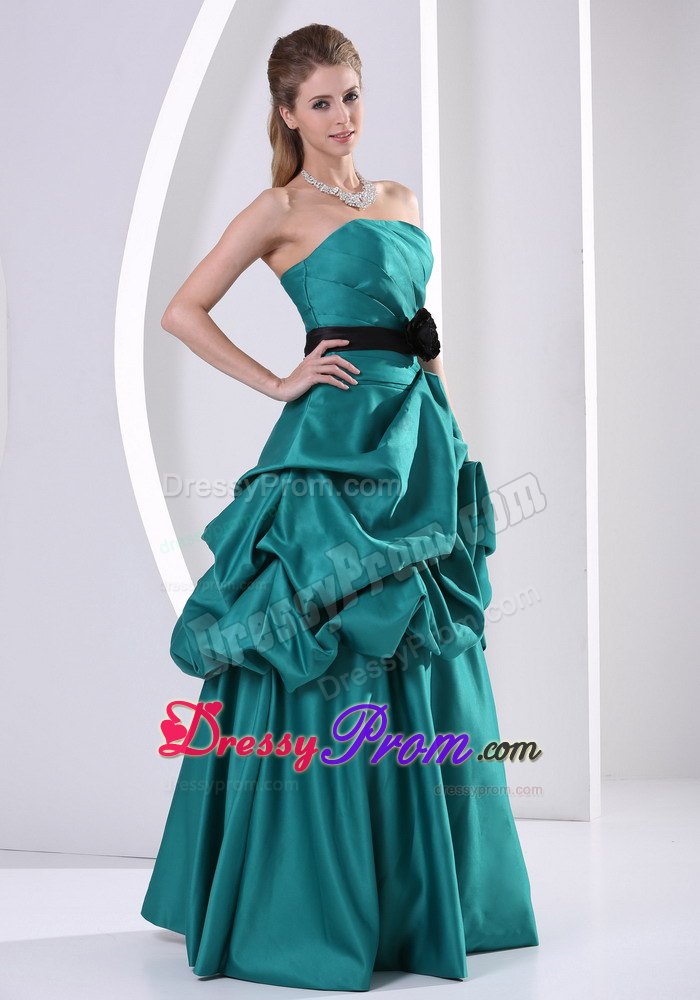 Turquoise Flower Belt Prom Mother Of The Bride Dress with Pick-ups