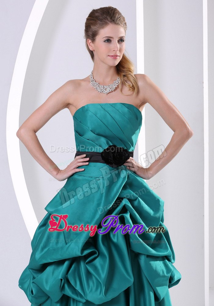 Turquoise Flower Belt Prom Mother Of The Bride Dress with Pick-ups