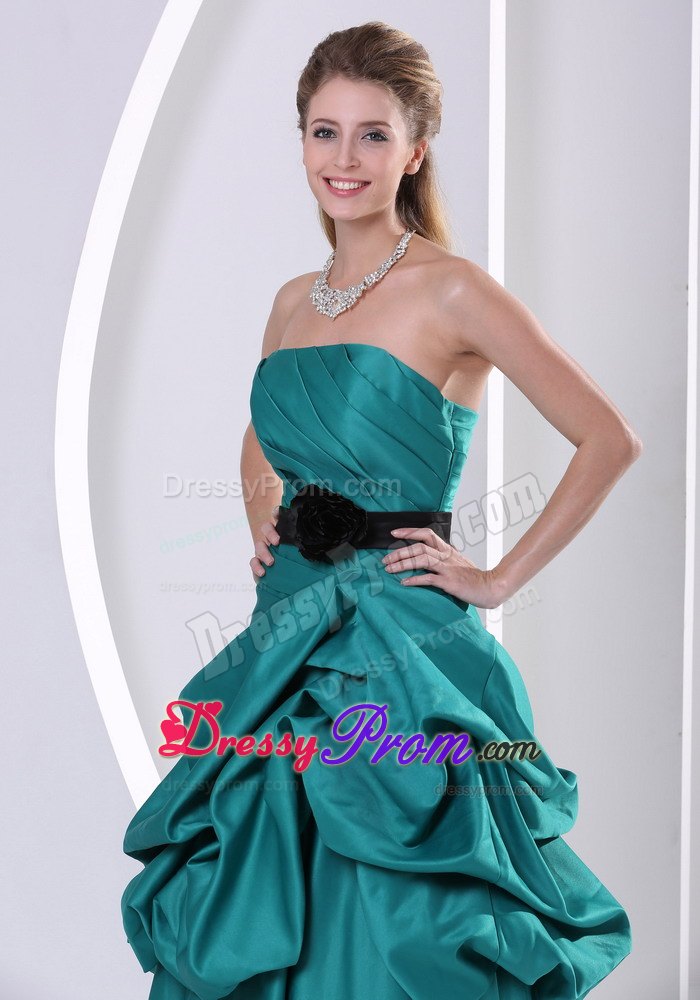 Turquoise Flower Belt Prom Mother Of The Bride Dress with Pick-ups