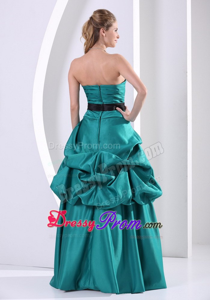 Turquoise Flower Belt Prom Mother Of The Bride Dress with Pick-ups
