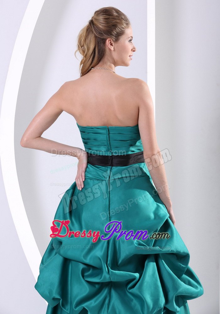 Turquoise Flower Belt Prom Mother Of The Bride Dress with Pick-ups