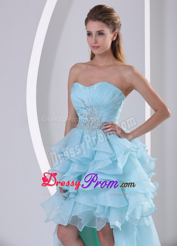 Light Blue High-low Ruffles Prom Homecoming Dress with Beading