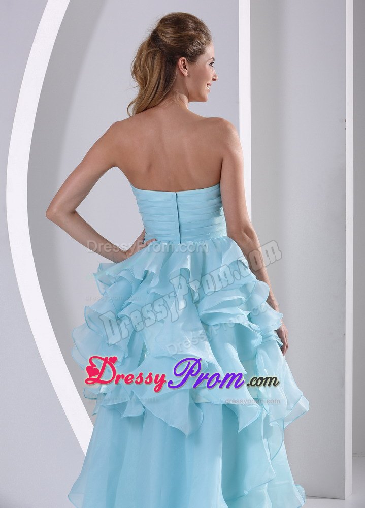 Light Blue High-low Ruffles Prom Homecoming Dress with Beading