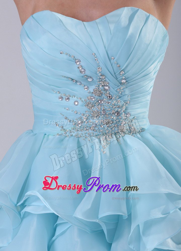 Light Blue High-low Ruffles Prom Homecoming Dress with Beading