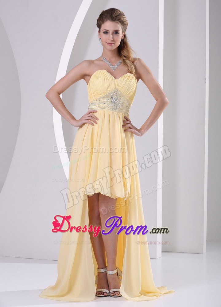 High-low Beaded Light Yellow Detachable Prom Homecoming Dress